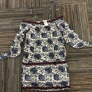 PEPIN Off the Shoulder Printed Dress Blue & White